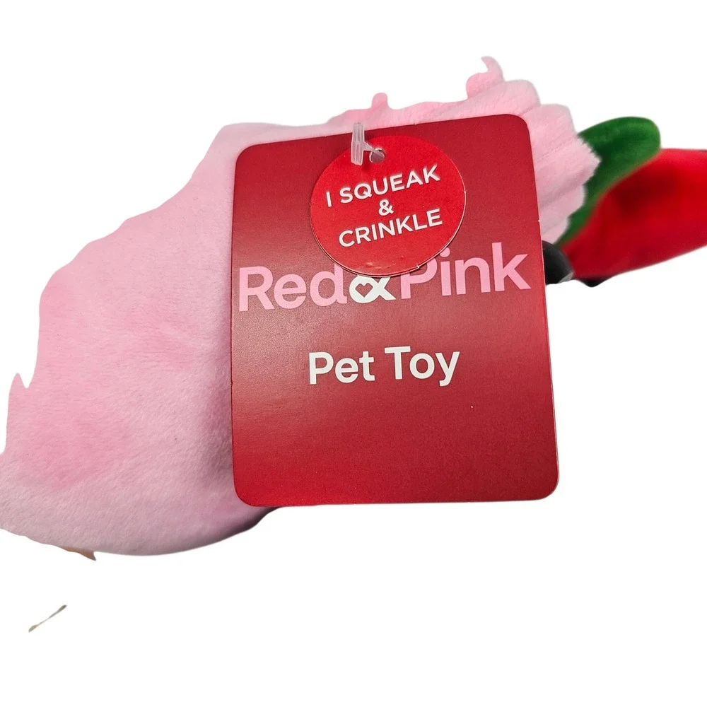 Red & Pink Tug My Heart Plush Squeak Crinkle Pet Toy Flower Pot Valentine's‎ Day